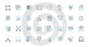 Artificial Learning linear icons set. Algorithm, Data-driven, Automation, Machine, Neural, Intelligence, Perception line