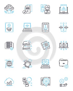 Artificial Learning linear icons set. Algorithm, Data-driven, Automation, Machine, Neural, Intelligence, Perception line
