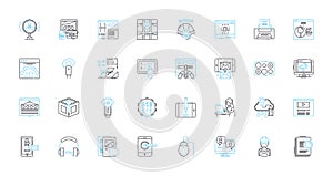 Artificial learning linear icons set. Neural, Machine, Intelligence, Supervised, Unsupervised, Reinforcement, Deep line