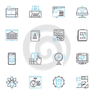Artificial learning linear icons set. Neural, Machine, Intelligence, Supervised, Unsupervised, Reinforcement, Deep line