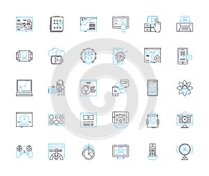 Artificial learning linear icons set. Neural, Machine, Intelligence, Supervised, Unsupervised, Reinforcement, Deep line