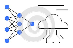 Artificial Neural Network Connected to Cloud Computing Diagram for AI and Machine Learning Concepts