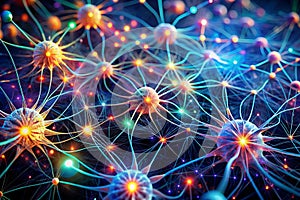 Artificial neural network with glowing nodes and connections, representing complex data processing and machine learning