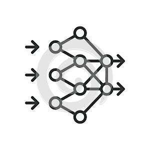 Artificial neural network, icon in line design. Artificial, neural, network, AI, machine, learning, algorithm on white