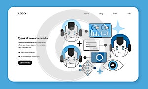 Artificial neural network types web banner or landing page. Self-learning