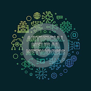 Artificial Neural Networks concept line round colored banner - vector AI Networks illustration