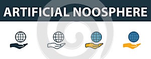 Artificial Noosphere icon set. Premium symbol in different styles from fintech technology icons collection. Creative artificial