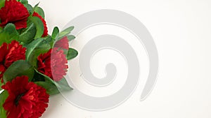 Artificial plastic red carnations.