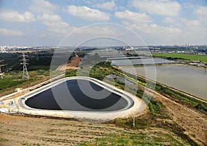 Artificial pond of a triangular oval shape