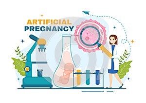 Artificial Pregnancy Vector Illustration with Couple After Successful Embryo Engraftment and Reproductology Health in Cartoon