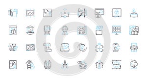 Artificial processing linear icons set. Algorithm, Automation, Cognition, Computation, Intelligence, Machine, Neural