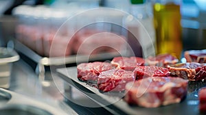 Artificial protein meat grow in laboratory, cell-based synthetic meat, generated AI