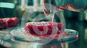 Artificial protein meat grow in laboratory, cell-based synthetic meat, generated AI