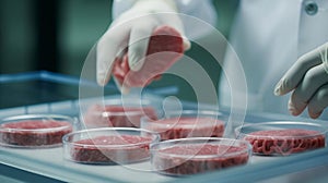 Artificial protein meat grow in laboratory, cell-based synthetic meat , generative by ai