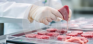 Artificial protein meat grow in laboratory, cell-based synthetic meat , generative by ai