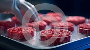 Artificial protein meat grow in laboratory, cell-based synthetic meat , generative by ai