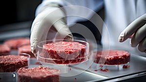 Artificial protein meat grow in laboratory, cell-based synthetic meat , generative by ai
