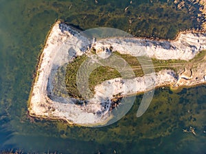 An artificial reservoir seen from a drone