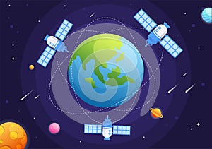 Artificial Satellites Orbiting the Planet Earth with Wireless Technology Global 5G Internet Network Satellite Communication