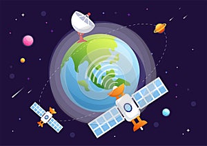 Artificial Satellites Orbiting the Planet Earth with Wireless Technology Global 5G Internet Network Satellite Communication