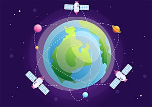 Artificial Satellites Orbiting the Planet Earth with Wireless Technology Global 5G Internet Network Satellite Communication