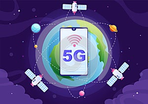 Artificial Satellites Orbiting the Planet Earth with Wireless Technology Global 5G Internet Network Satellite Communication