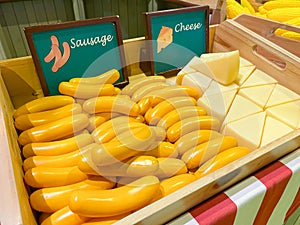 Artificial sausage and cheese