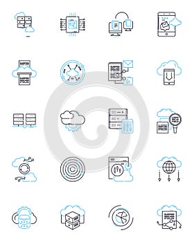 Artificial service linear icons set. Automation, Digitalization, Intelligence, Robotics, Machine-learning, Virtuality