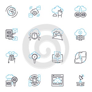 Artificial service linear icons set. Automation, Digitalization, Intelligence, Robotics, Machine-learning, Virtuality