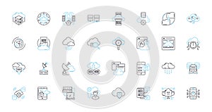 Artificial service linear icons set. Automation, Digitalization, Intelligence, Robotics, Machine-learning, Virtuality