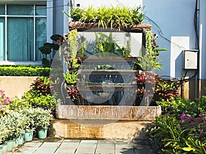 Artificial small vertical waterfall for decorated garden