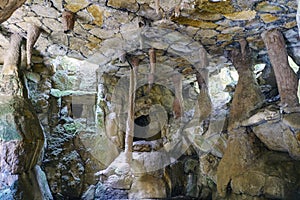 Artificial stone caves with stalactites and stalagmites with lot