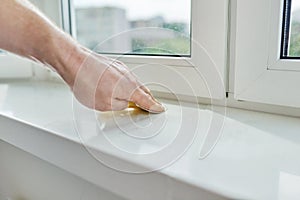 Artificial stone window sill, installation, technological process.