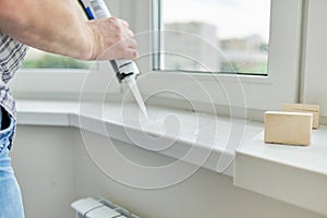 Artificial stone window sill, installation, technological process.