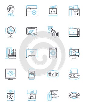 Artificial system linear icons set. Automation, Robotics, Algorithms, Machine learning, Intelligence, Synthesis