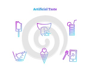 Artificial taste concept icons collection. Virtually generated digital food biochemical technology symbol set.