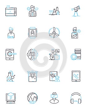 Artificial tech linear icons set. Intelligence, Automation, Robotics, Algorithm, Machine, Augmented, Synthetics line