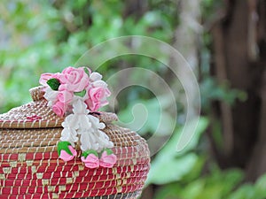 Artificial Thai garlands made of clay, on the box weave