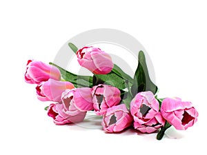 Artificial tulip flowers bouquet isolated on white background