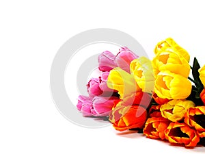 Artificial tulip flowers bouquet isolated on white background