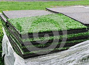 Artificial turf grass rug tiles