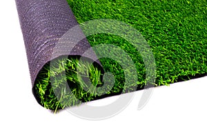 Artificial turf, green grass, roll coverings for sports fields, lawn isolated on white background