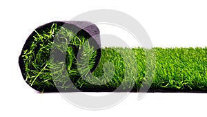 Artificial turf, green grass, roll coverings for sports fields, lawn isolated on white background