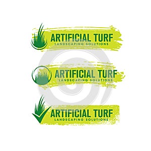 Artificial Turf Lawn and Garden Care Company Creative Design Element. Green Grass Landscaping Company Vector