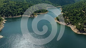 Artificial water lake dam Menta aerial view in Calabria