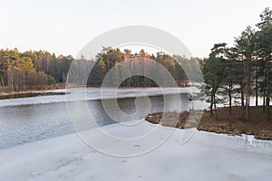 An artificial water reservoir in the area of the Klikow village in western Poland.