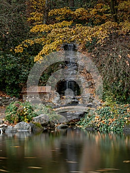 Artificial waterfall Lithia Park in the Autum