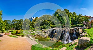 Artificial waterfall at a park near the national palace of culture in Sofia, Bulgaria