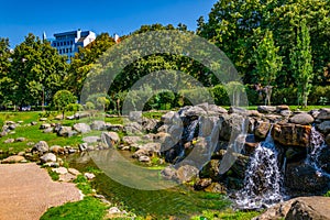 Artificial waterfall at a park near the national palace of culture in Sofia, Bulgaria