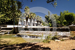 Artificial waterfall rio aguascevas in mogon, jaen, spain photo